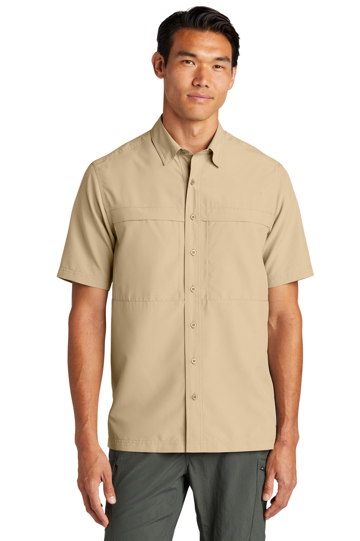 Front View of Oat Port Authority Short Sleeve UV Daybreak Shirt W961