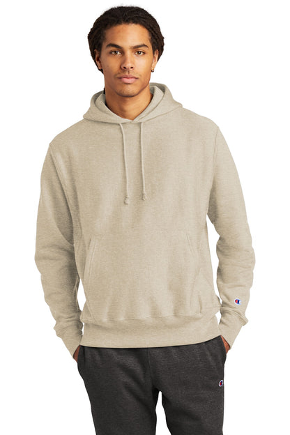 Front View of OatHthr Champion Reverse Weave Hooded Sweatshirt S101