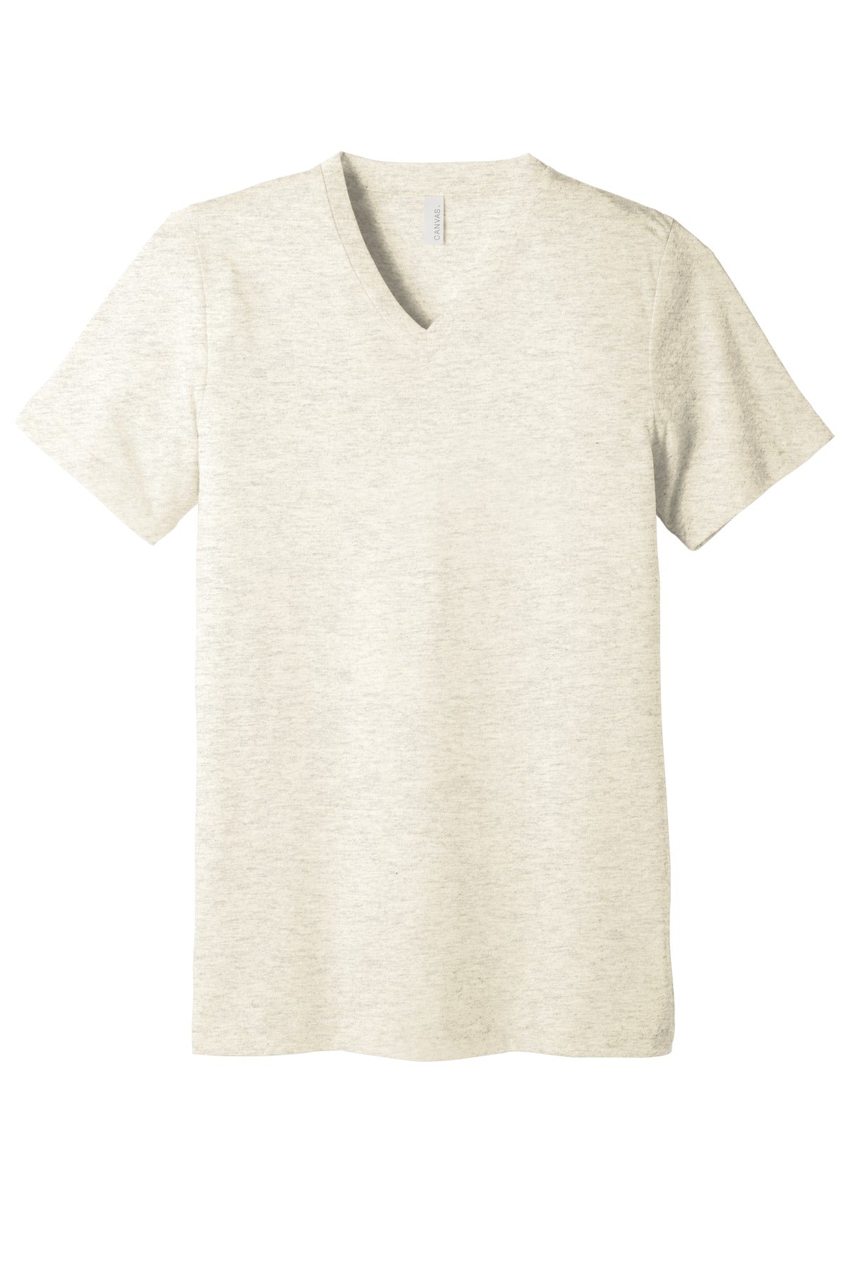 Front View of Oatmeal TB BELLA+CANVAS Unisex Triblend Short Sleeve V-Neck Te. BC3415