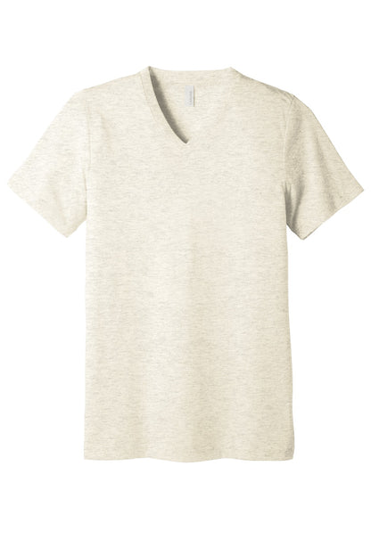 Front View of Oatmeal TB BELLA+CANVAS Unisex Triblend Short Sleeve V-Neck Te. BC3415