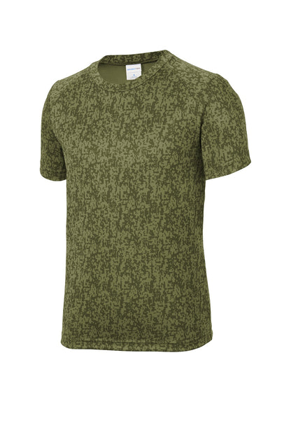 Front View of Olive Drab Grn Sport-Tek Youth Digi Camo Tee. YST460