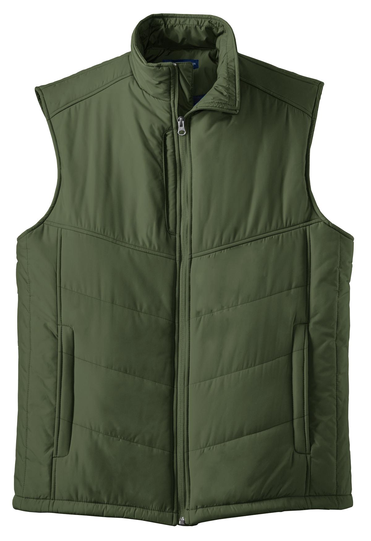 Front View of Olive Port Authority Puffy Vest. J709