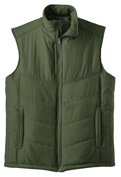 Front View of Olive Port Authority Puffy Vest. J709