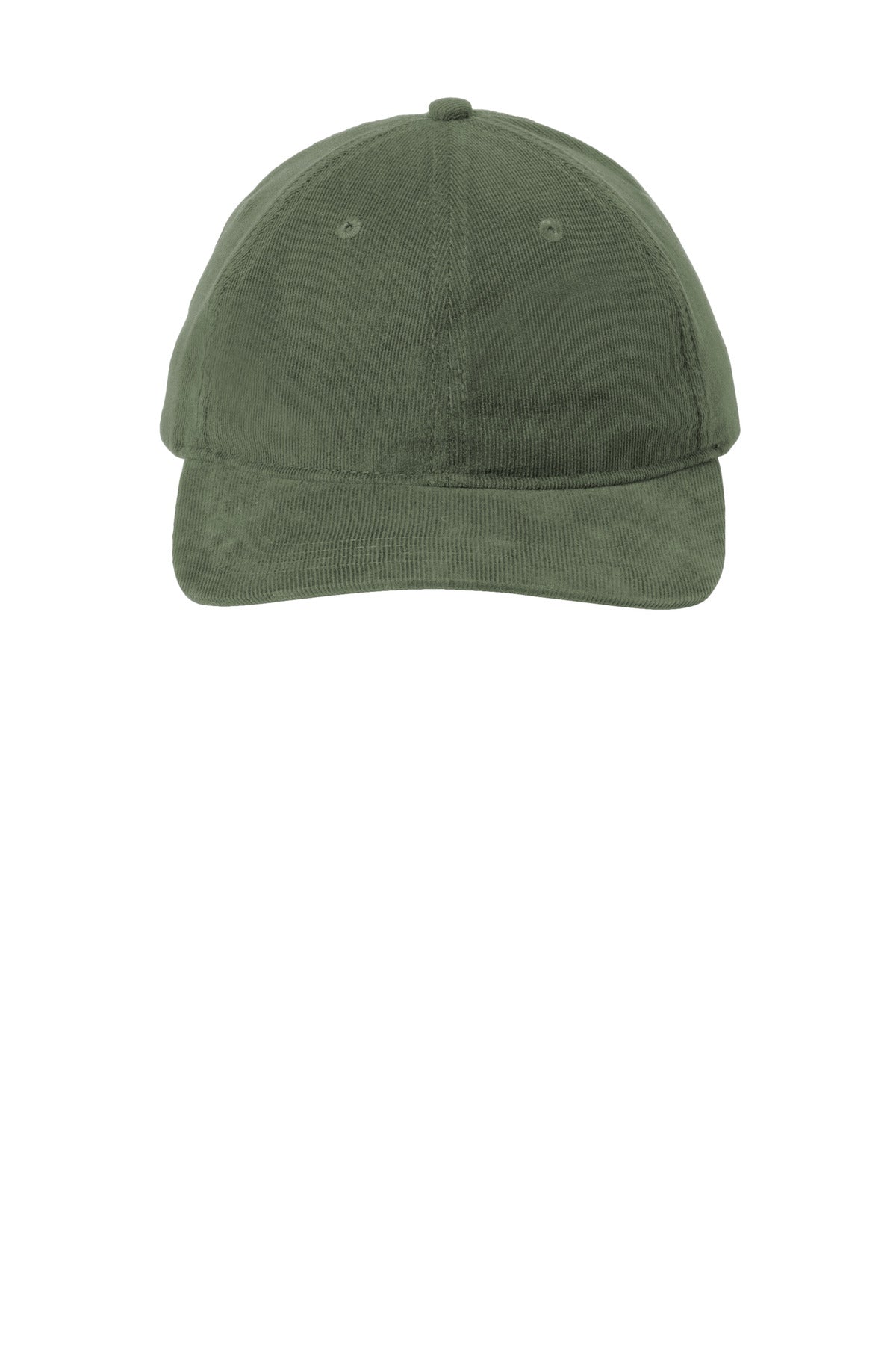 Front View of OliveGreen Port Authority Light Corduroy Dad Cap C973