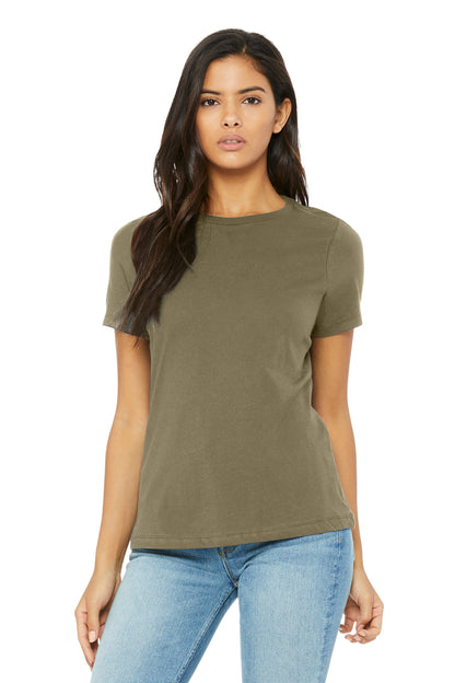 Front View of OliveTB BELLA+CANVAS Women's Relaxed Triblend Tee BC6413
