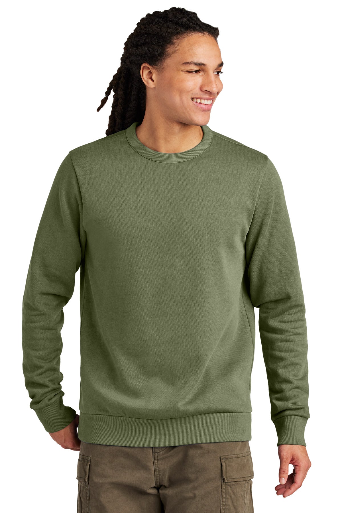 Front View of OlvDrabGn District Wash Fleece Crew DT2204