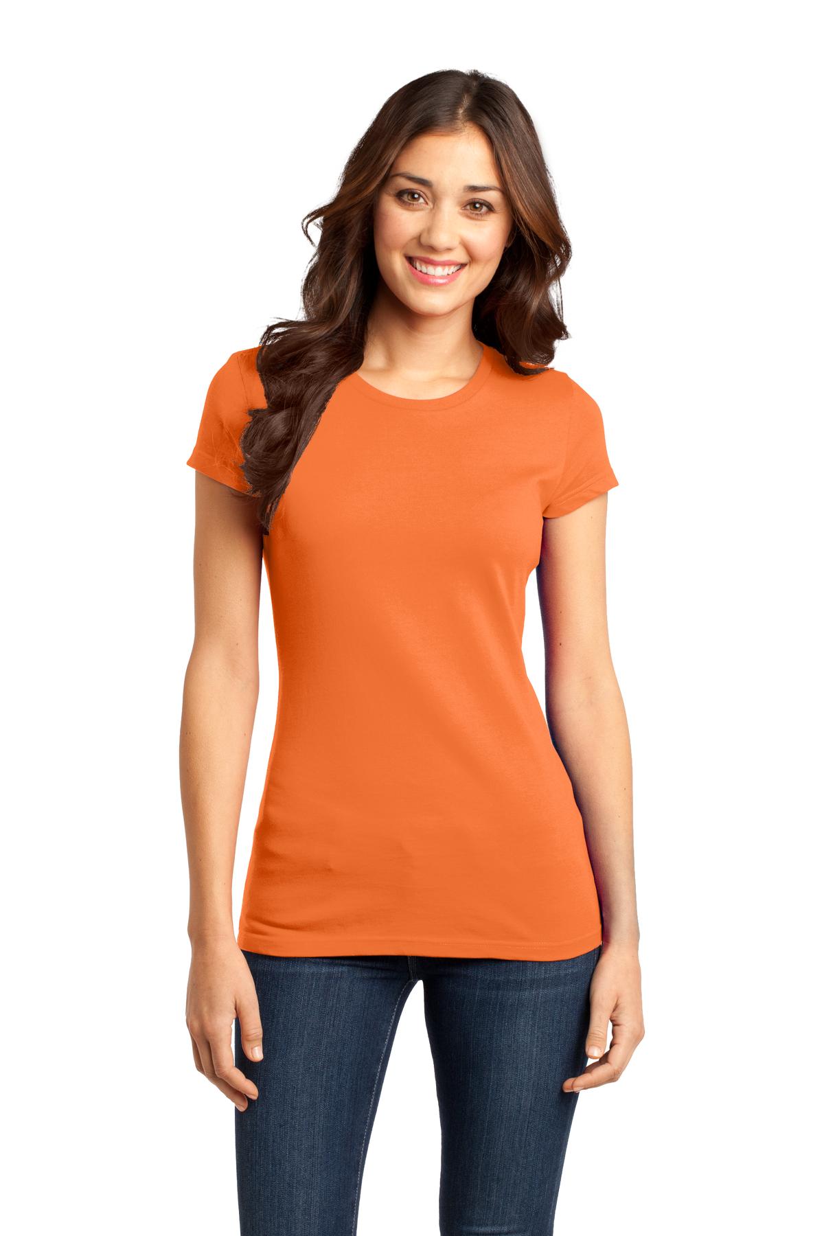 Front View of Orange District Women's Fitted Very Important Tee . DT6001