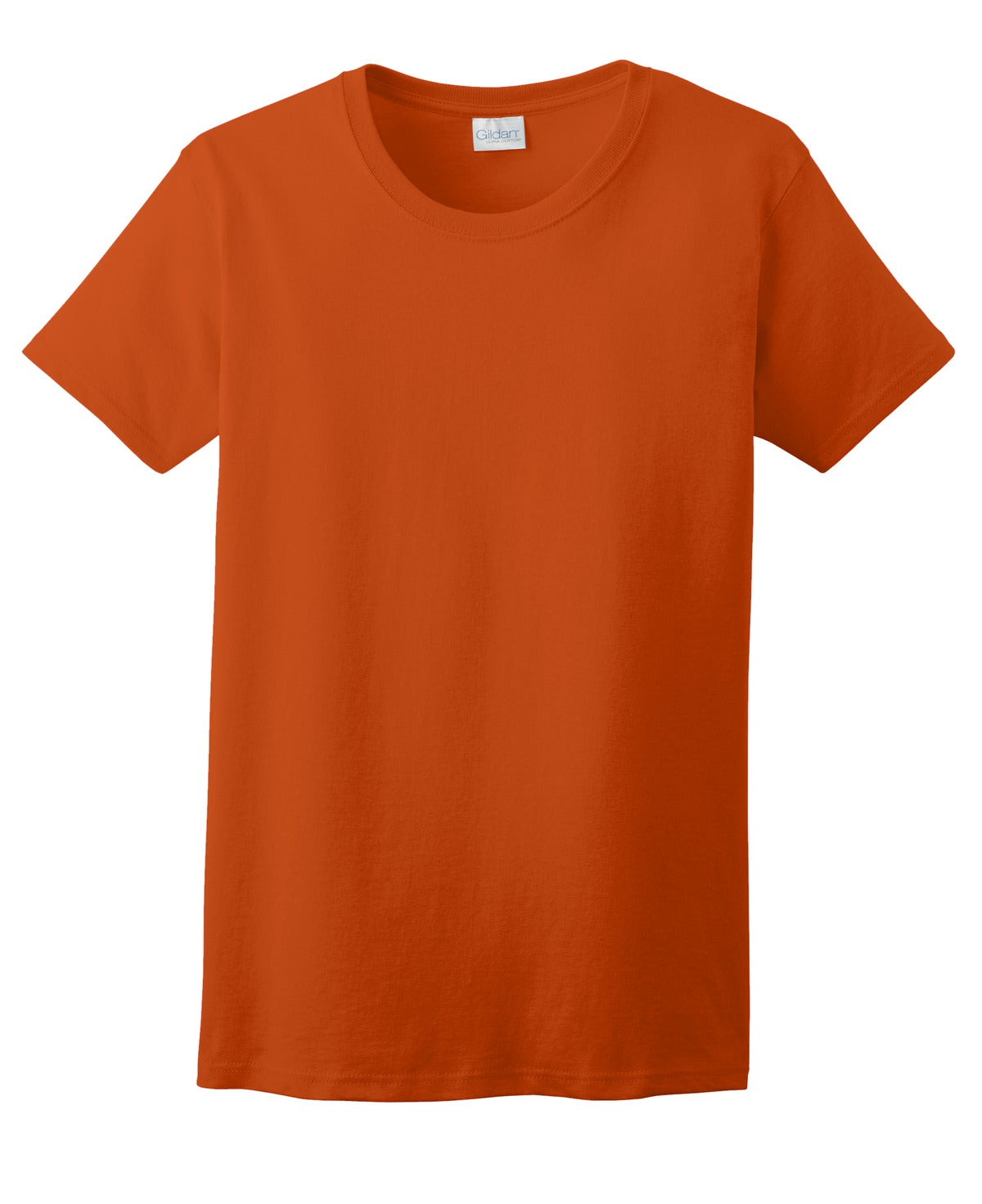 Front View of Orange Gildan Women's Ultra Cotton 100% US Cotton T-Shirt. 2000L