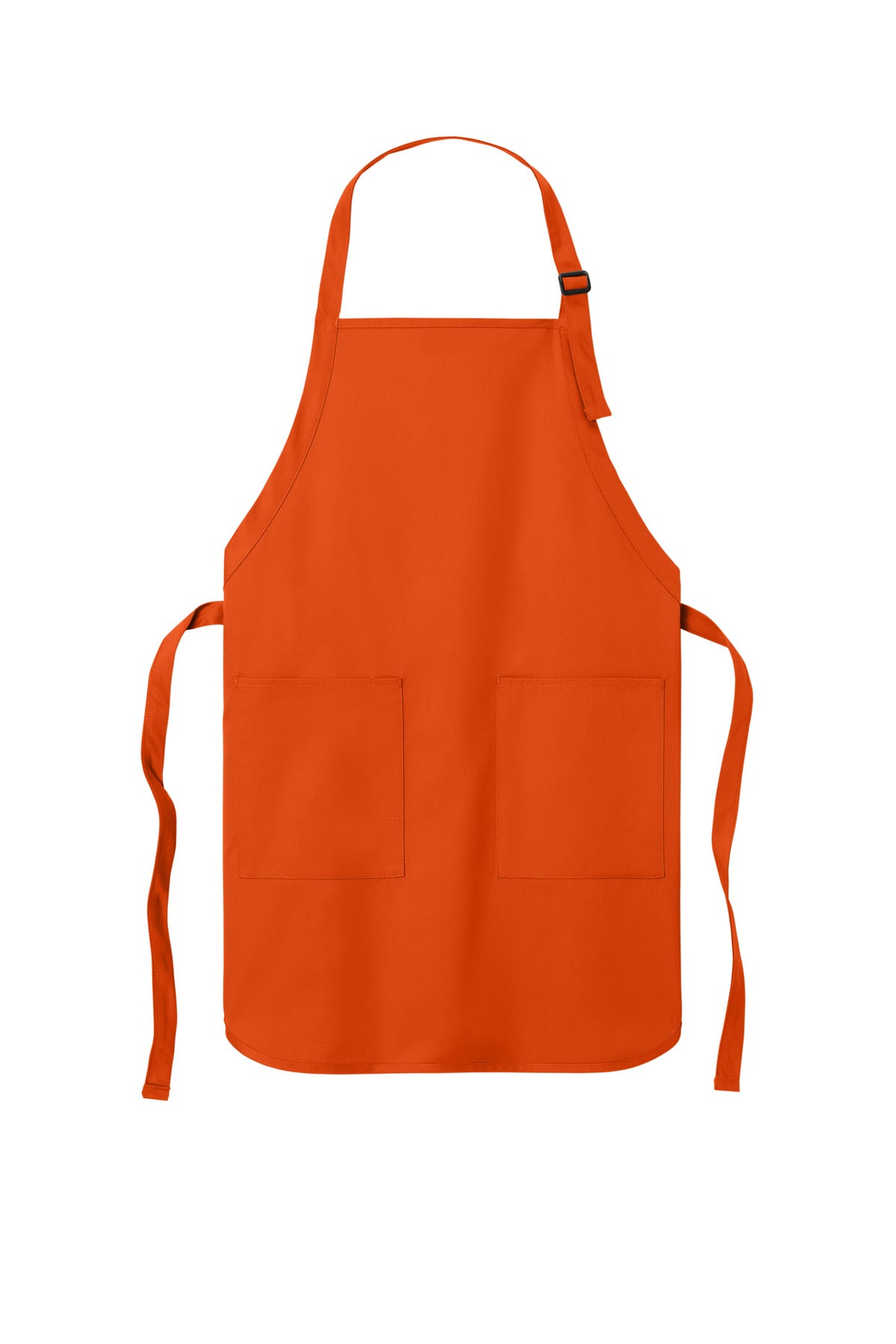 Front View of Orange Port Authority Full-Length Two-Pocket Bib Apron. A600