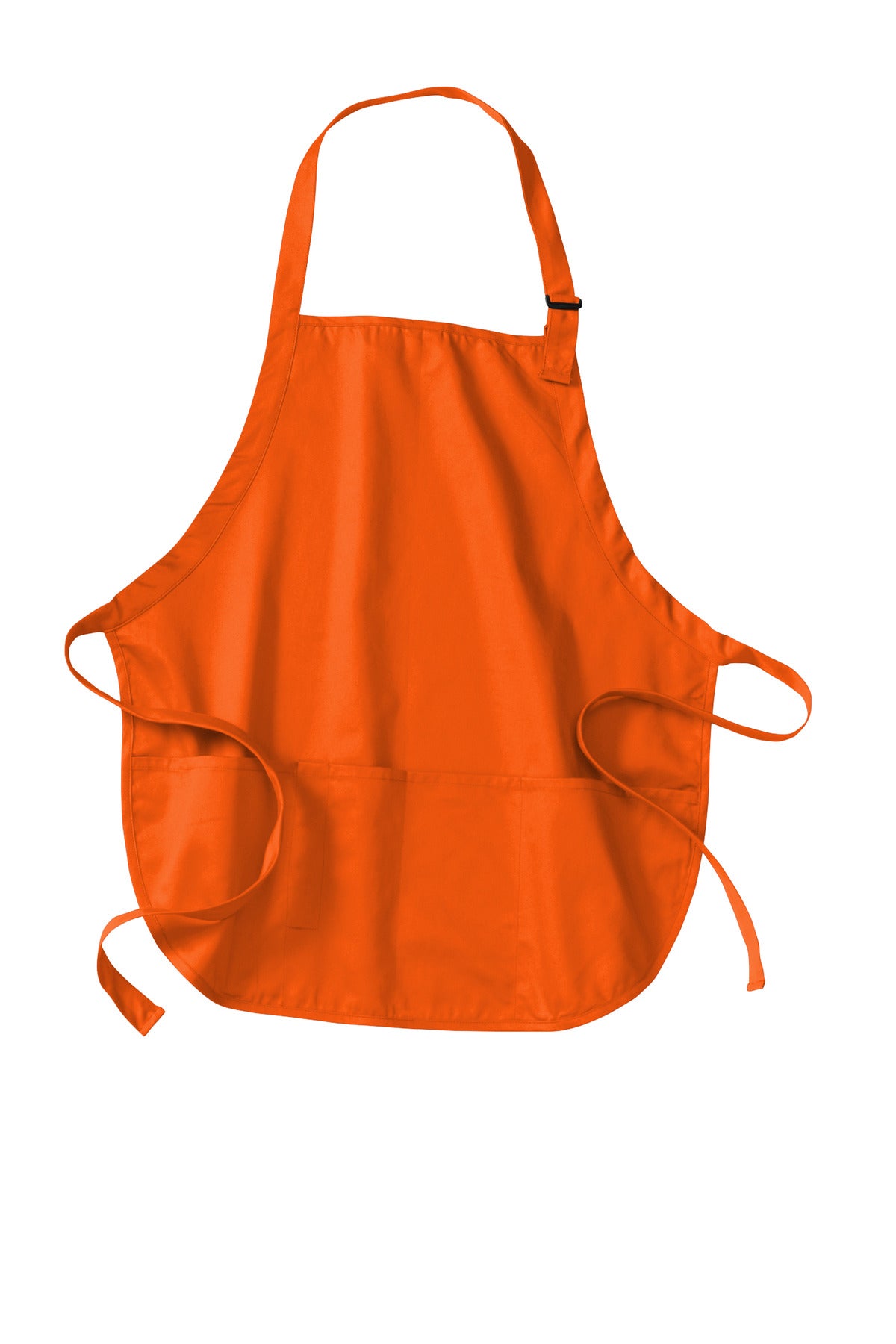Front View of Orange Port Authority Medium-Length Apron with Pouch Pockets. A510