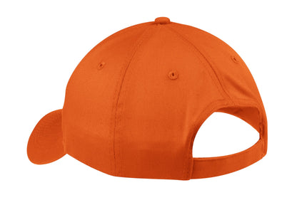 Front View of Orange Port & Company Six-Panel Twill Cap. CP80