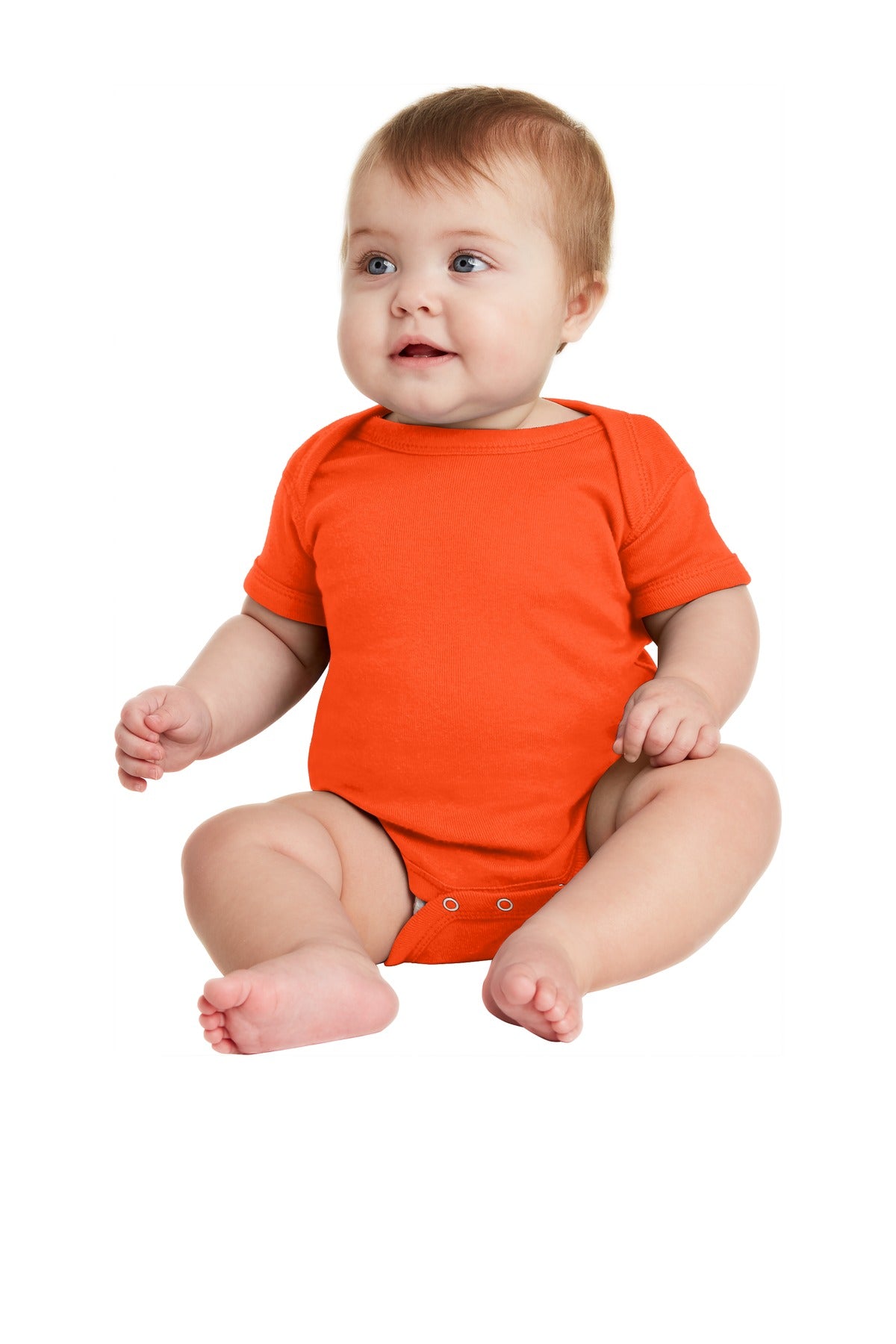 Front View of Orange Rabbit Skins Infant Short Sleeve Baby Rib Bodysuit. RS4400