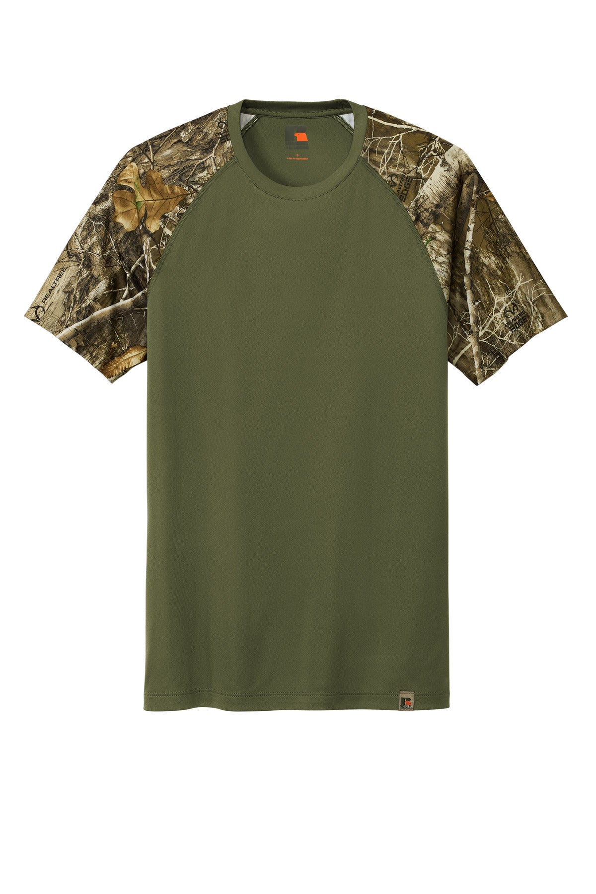 Front View of OvDbG/RTEd Russell Outdoors Realtree Colorblock Performance Tee RU151