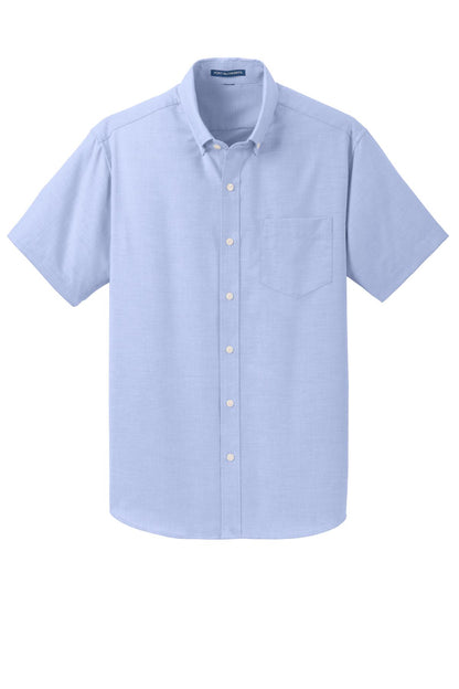 Front View of Oxford Blue Port Authority Short Sleeve SuperPro Oxford Shirt. S659