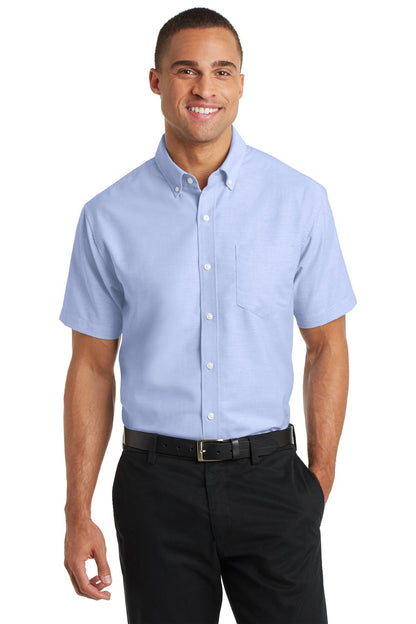 Front View of Oxford Blue Port Authority Short Sleeve SuperPro Oxford Shirt. S659