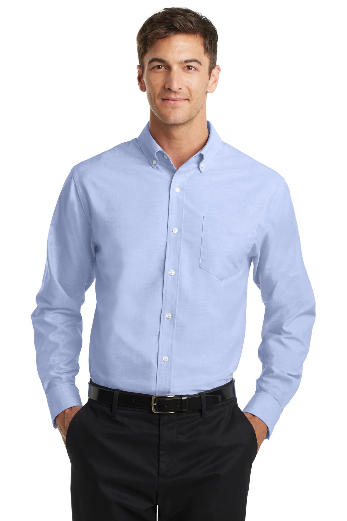 Front View of Oxford Blue Port Authority SuperPro Oxford Shirt. S658