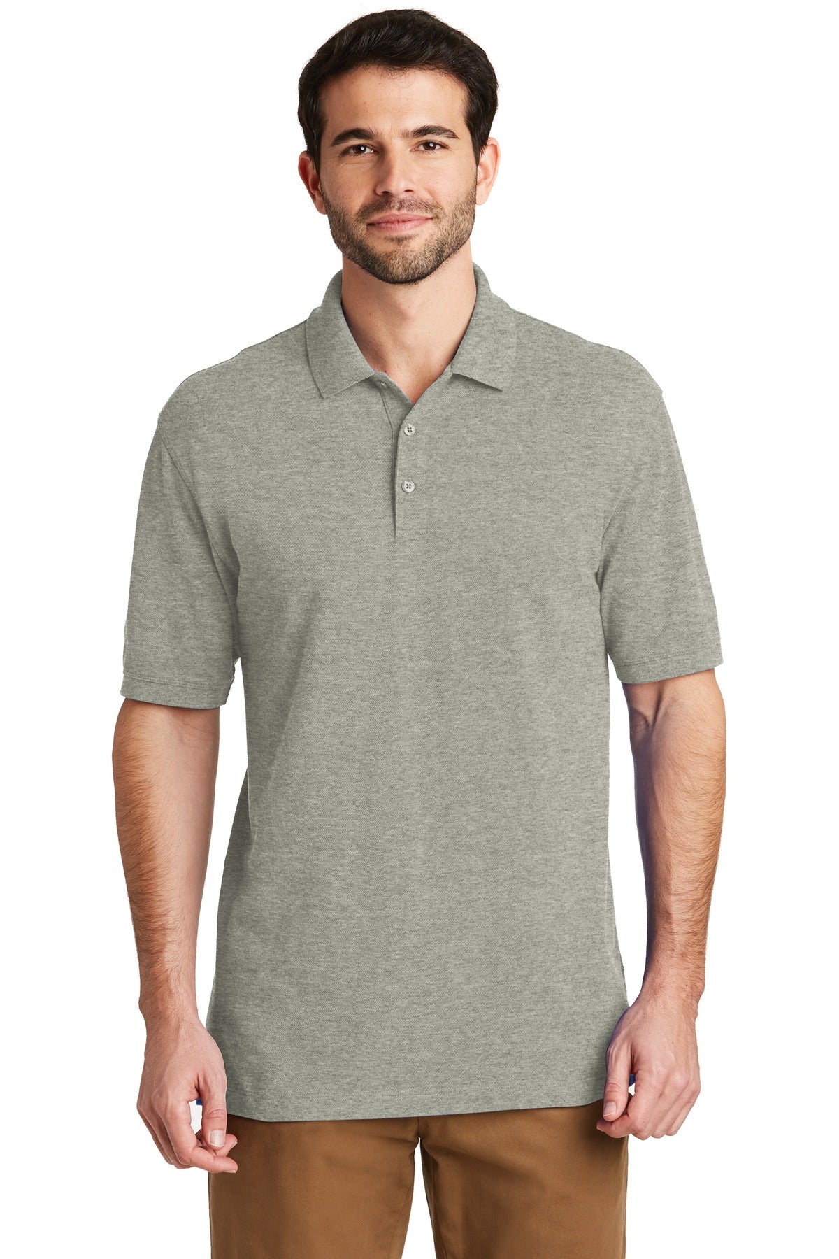 Front View of Oxford Heather Port Authority EZCotton Polo. K8000