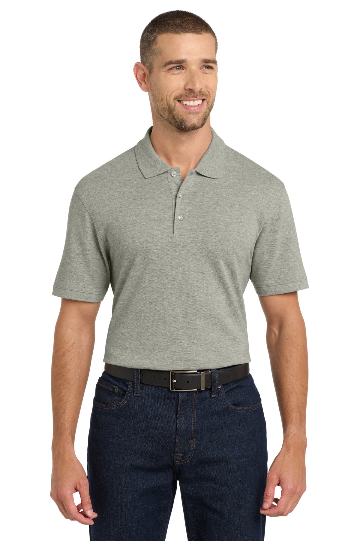 Front View of Oxford Heather Port Authority EZCotton Polo. K8000