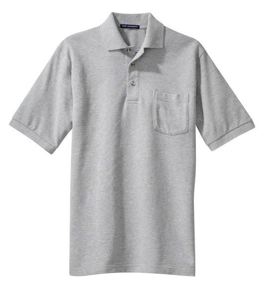Front View of Oxford Port Authority Heavyweight Cotton Pique Polo with Pocket. K420P