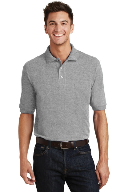 Front View of Oxford Port Authority Heavyweight Cotton Pique Polo with Pocket. K420P
