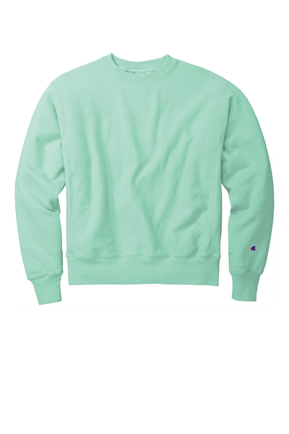 Front View of PaleSeafm Champion Reverse Weave Garment-Dyed Crewneck Sweatshirt. GDS149