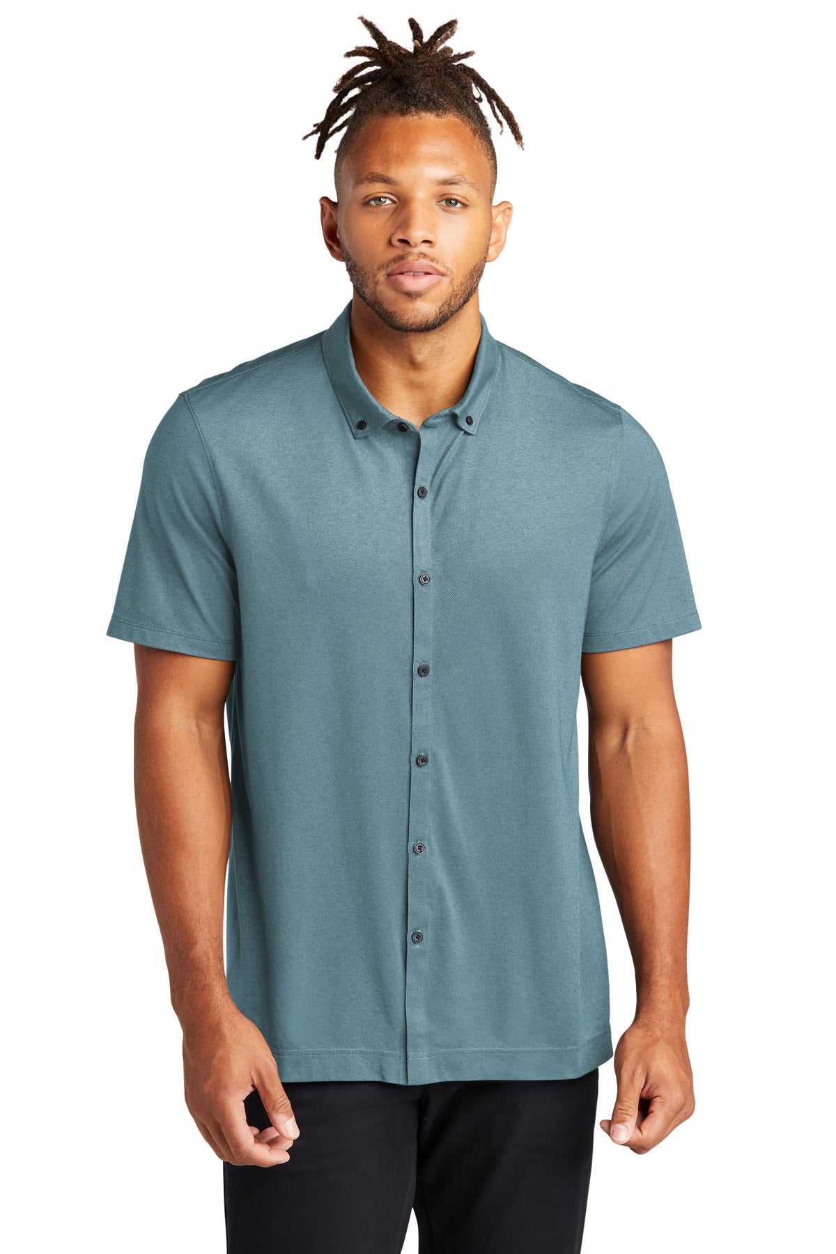 Front View of ParisianBH Mercer+Mettle Stretch Pique Full-Button Polo MM1006