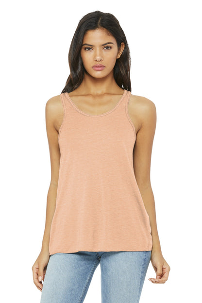Front View of Peach Slub BELLA+CANVAS Women's Flowy Racerback Tank. BC8800