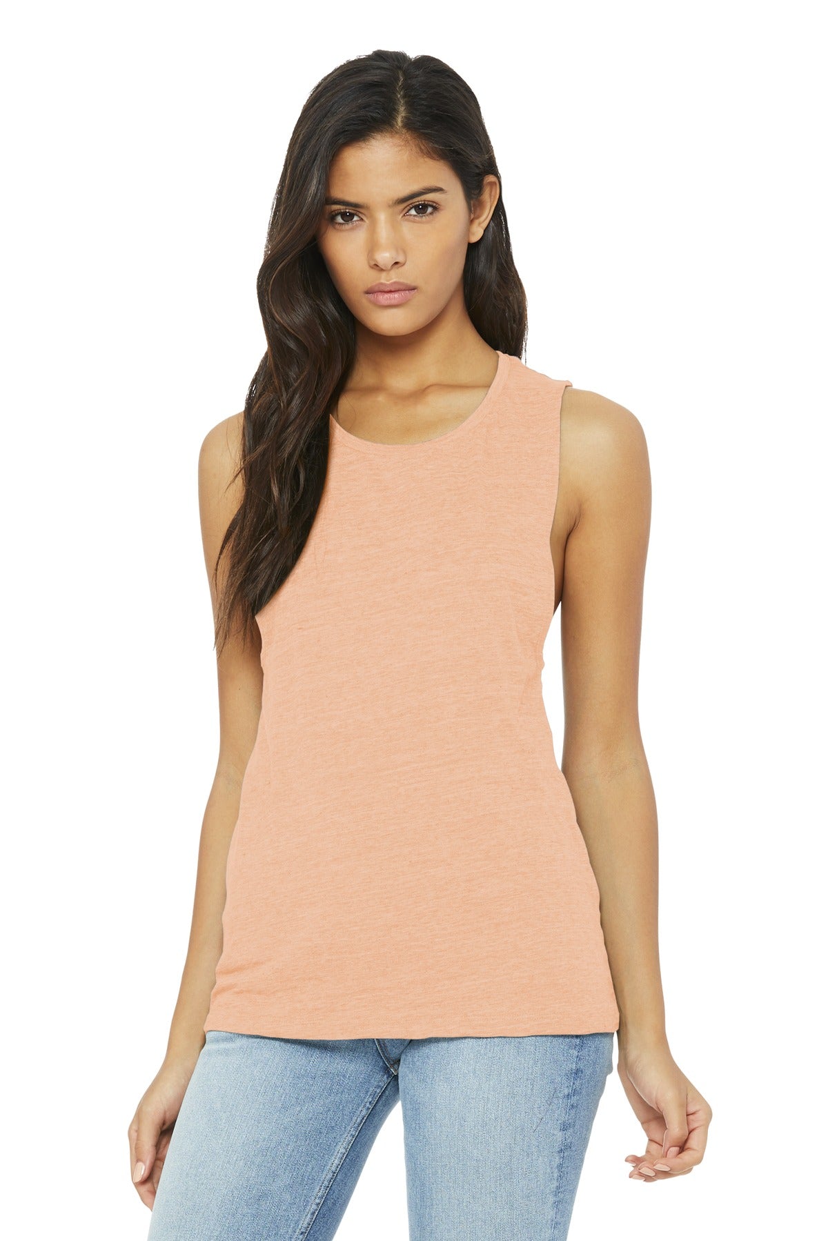 Front View of Peach Slub BELLA+CANVAS Women's Flowy Scoop Muscle Tank. BC8803