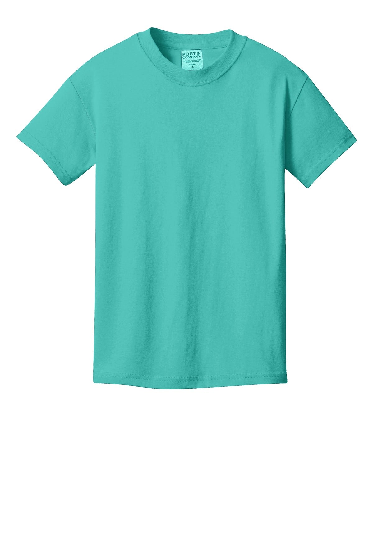 Front View of Peacock Port & Company Youth Beach Wash Garment-Dyed Tee. PC099Y