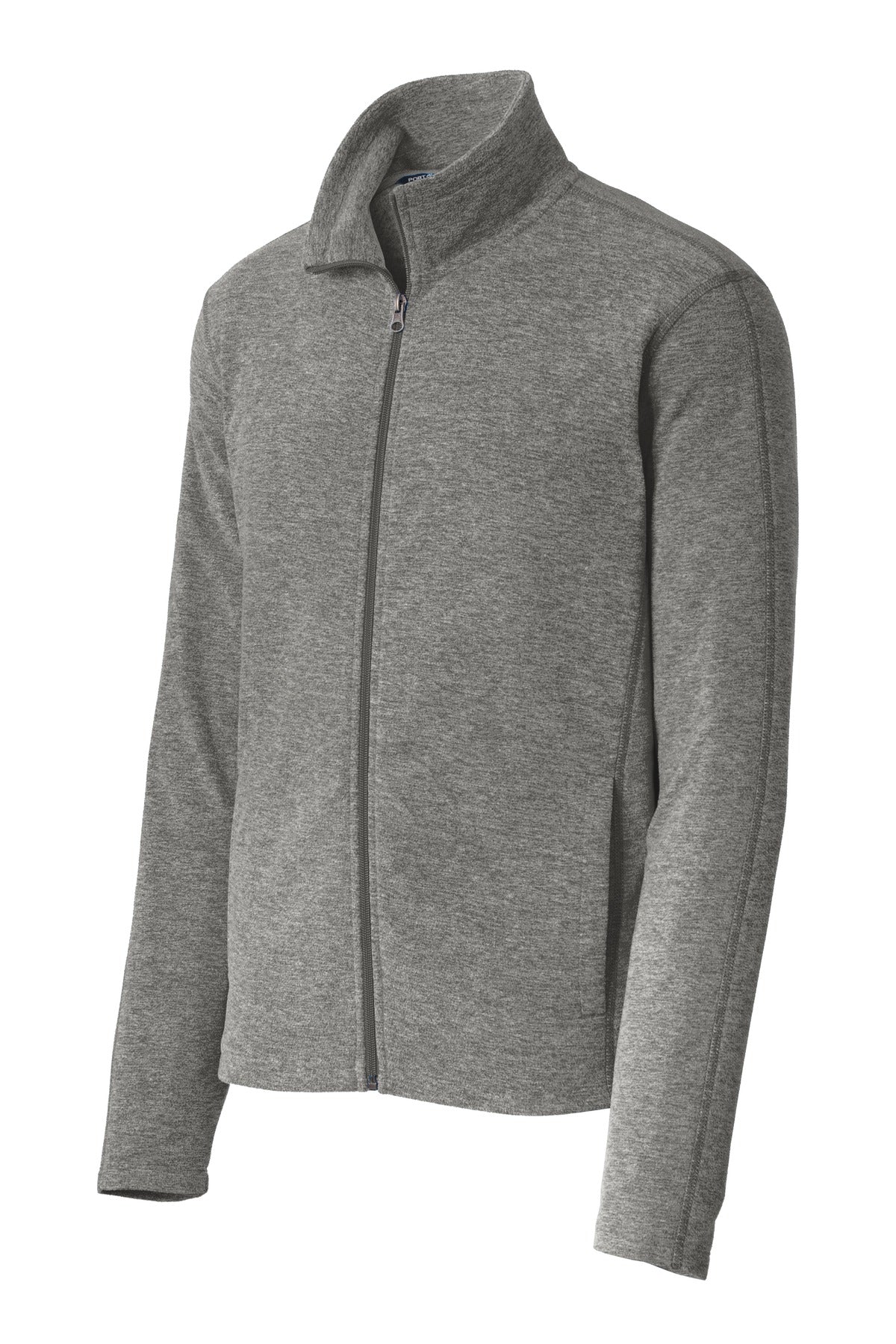 Front View of Pearl Grey Hea Port Authority Heather Microfleece Full-Zip Jacket. F235