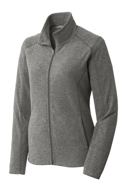 Front View of Pearl Grey Hea Port Authority Women's Heather Microfleece Full-Zip Jacket. L235