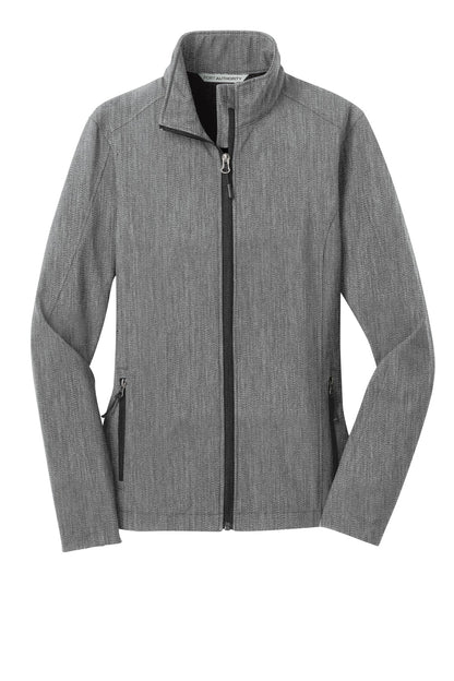 Front View of Pearl Grey Hth Port Authority Women's Core Soft Shell Jacket. L317