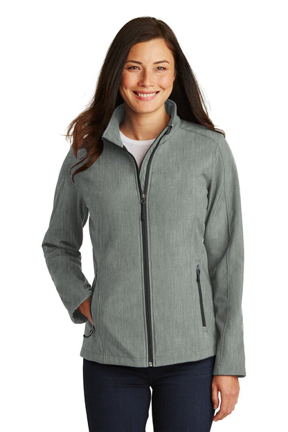 Front View of Pearl Grey Hth Port Authority Women's Core Soft Shell Jacket. L317