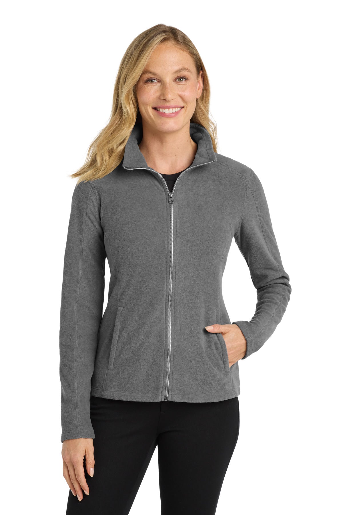Front View of Pearl Grey Port Authority Women's Microfleece Jacket. L223