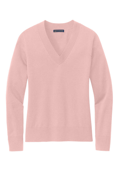 Front View of PearlPink Brooks Brothers Women's Cotton Stretch V-Neck Sweater BB18401