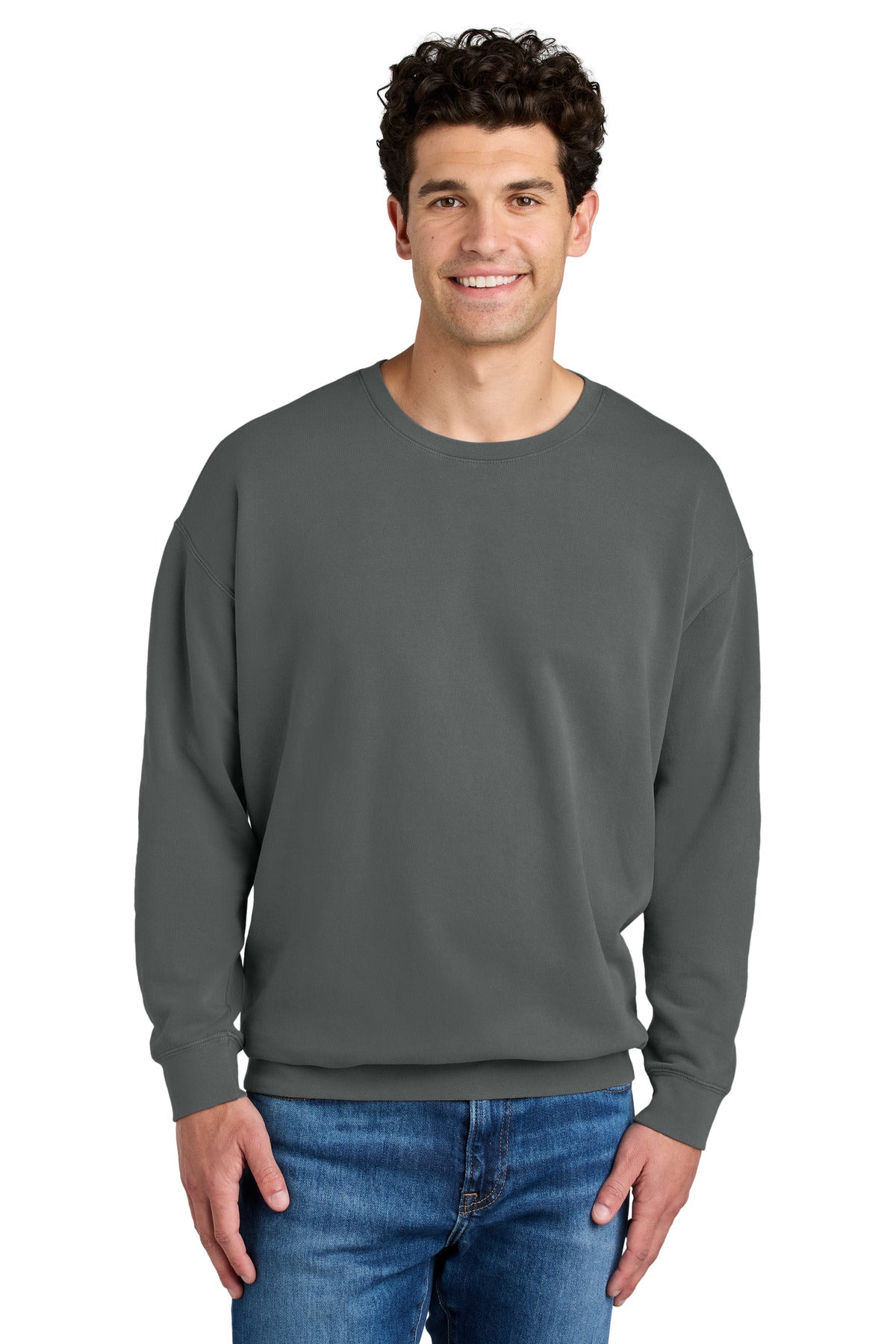 Front View of Pepper Comfort Colors Lightweight Crewneck Sweatshirt 1466