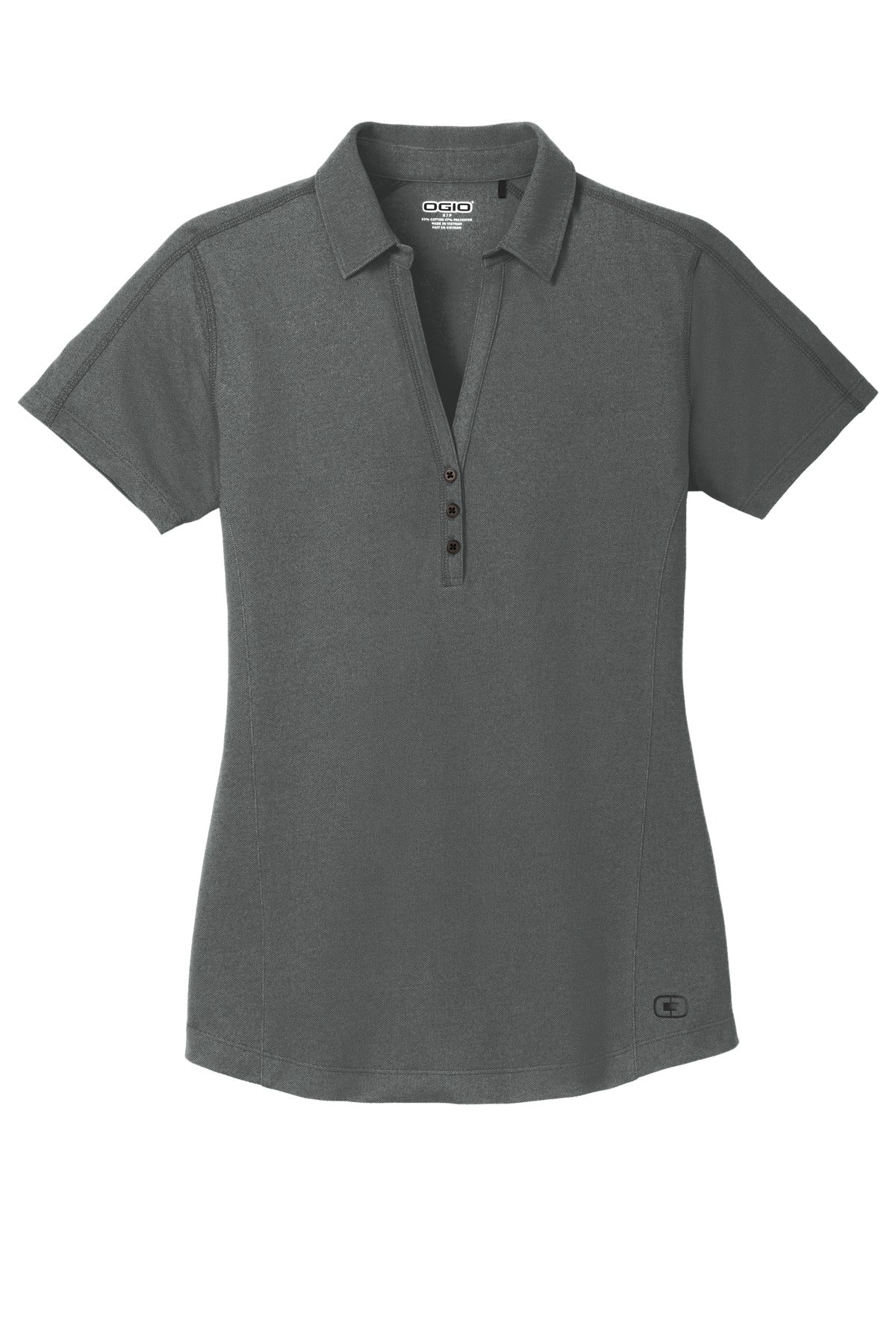 Front View of Petrol Grey OGIO Women's Onyx Polo. LOG126