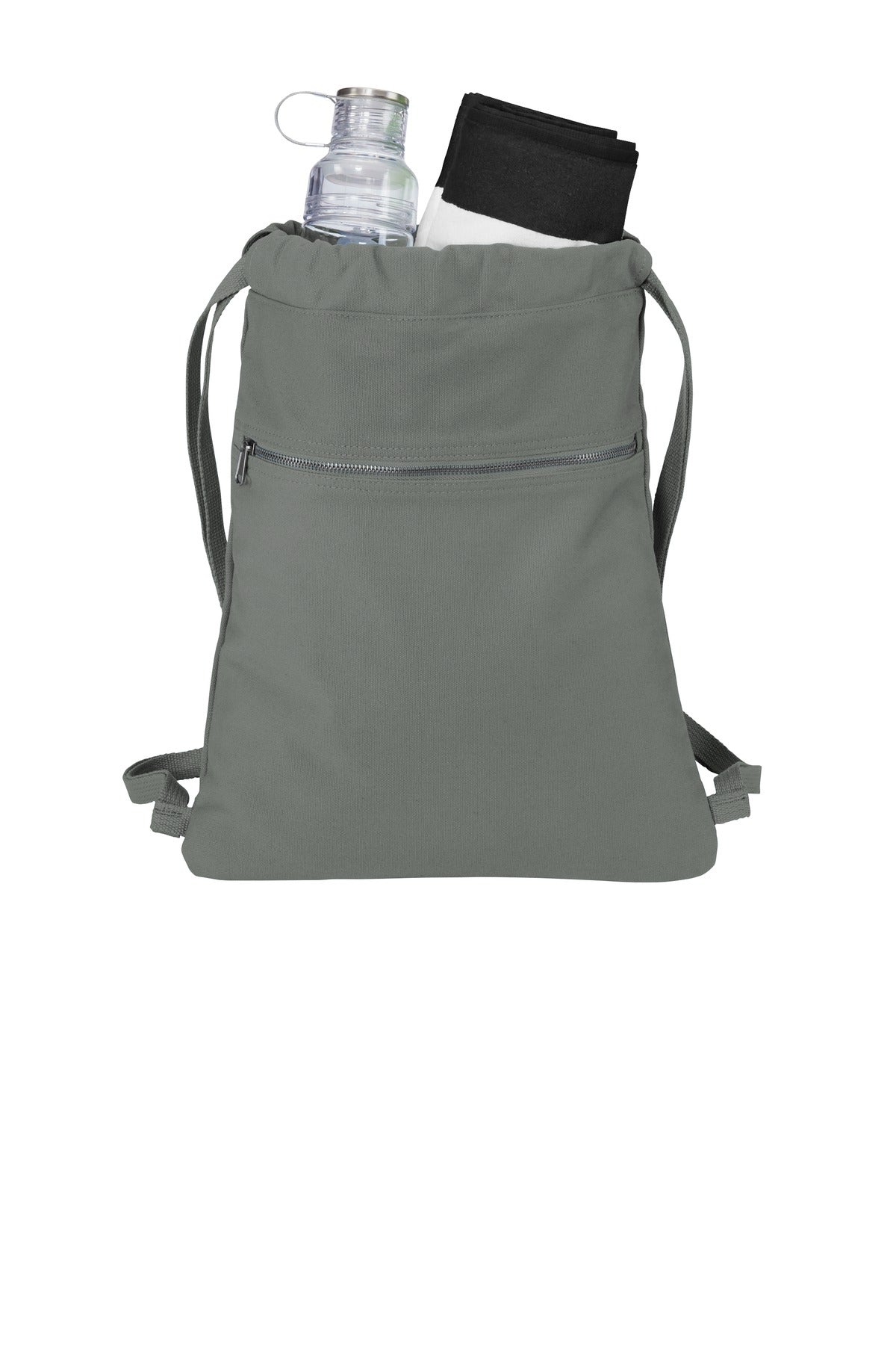Front View of Pewter Port Authority Beach Wash Cinch Pack. BG621