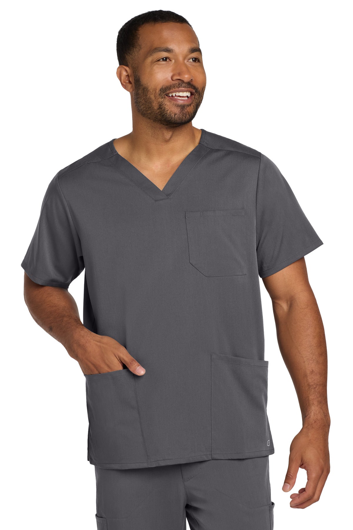 Front View of Pewter Wink Men's Premiere Flex V-Neck Top WW5068