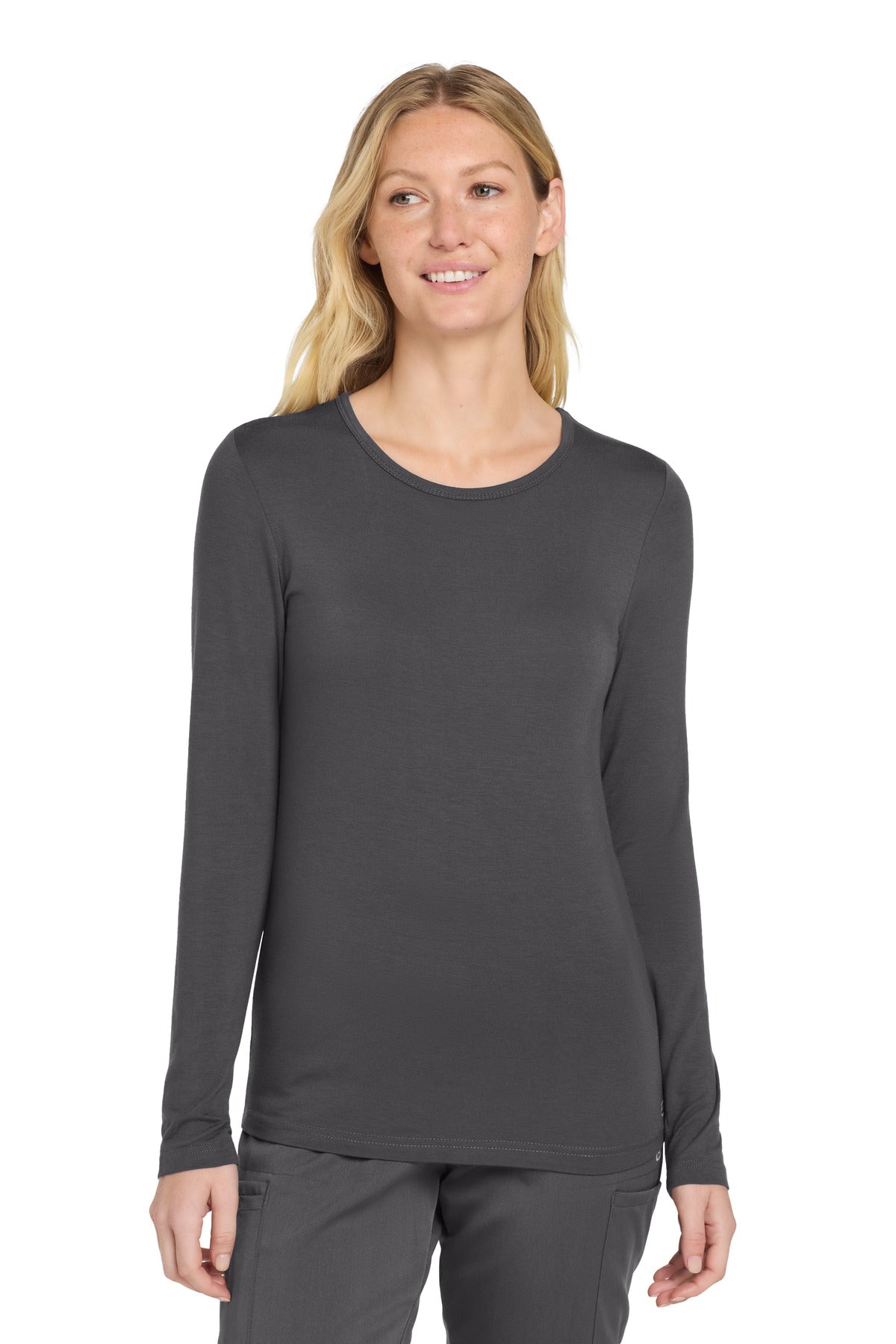 Front View of Pewter Wink Women's Long Sleeve Layer Tee WW4029