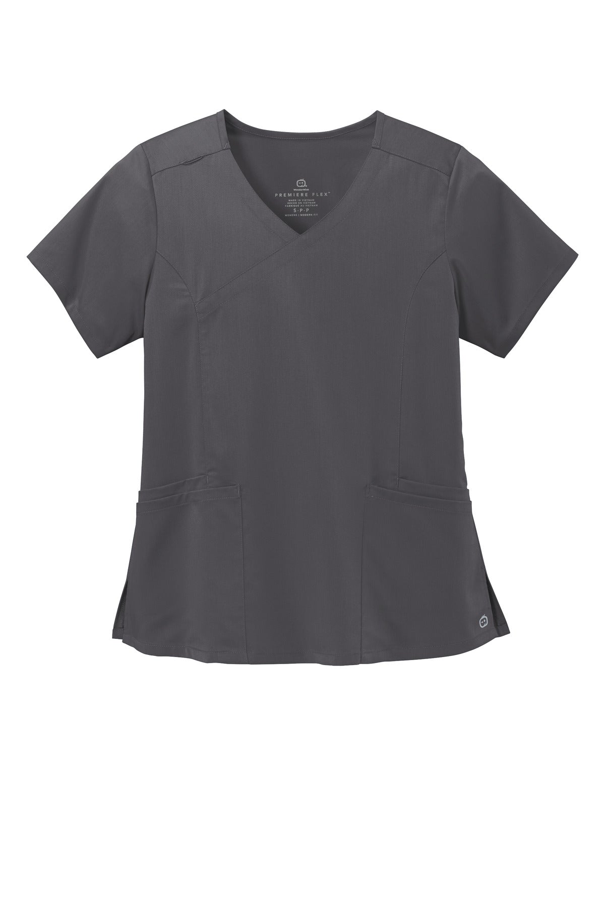 Front View of Pewter Wink Women's Premiere Flex Mock Wrap Top WW4268