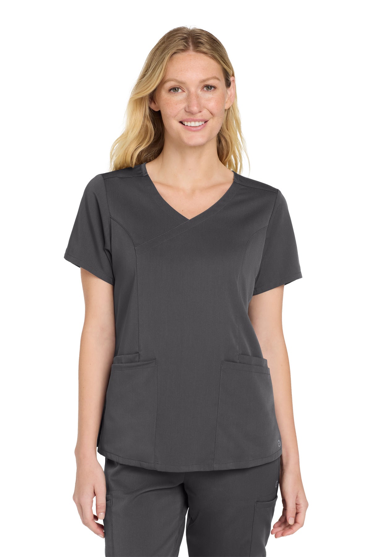 Front View of Pewter Wink Women's Premiere Flex Mock Wrap Top WW4268