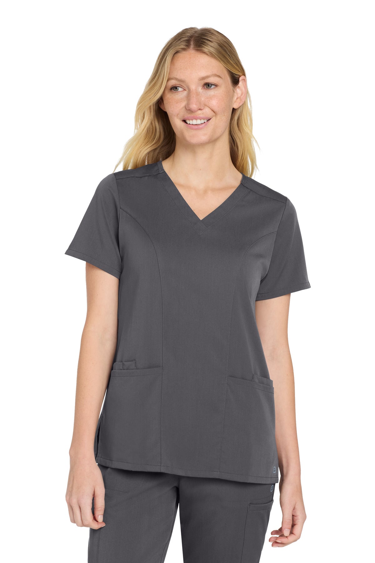 Front View of Pewter Wink Women's Premiere Flex V-Neck Top WW4168