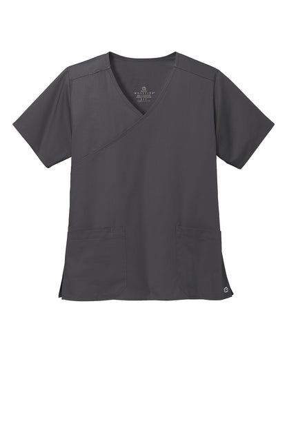 Front View of Pewter Wink Women's WorkFlex Mock Wrap Top WW4760
