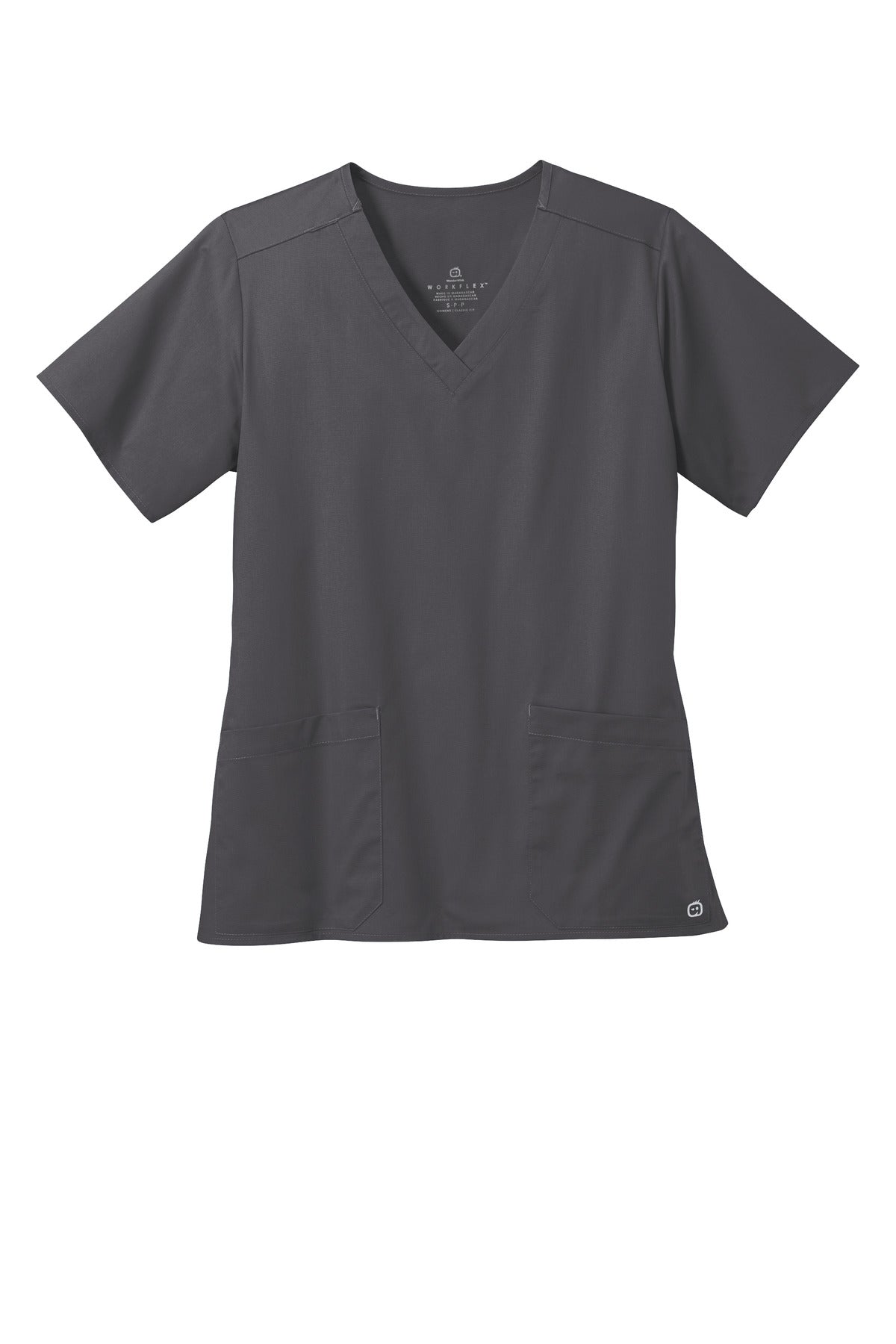 Front View of Pewter Wink Women's WorkFlex V-Neck Top WW4560