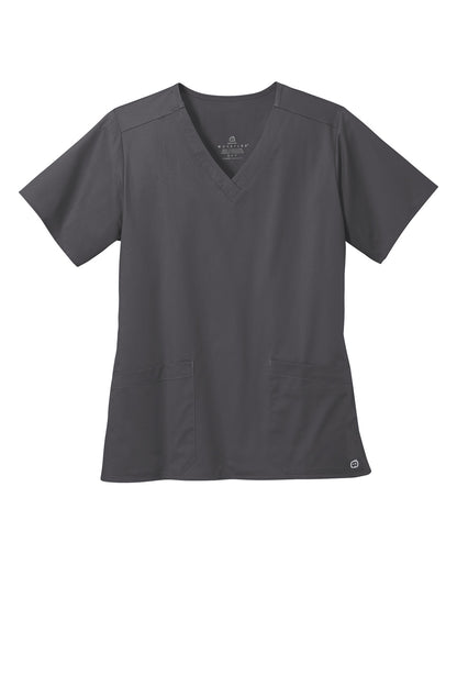 Front View of Pewter Wink Women's WorkFlex V-Neck Top WW4560