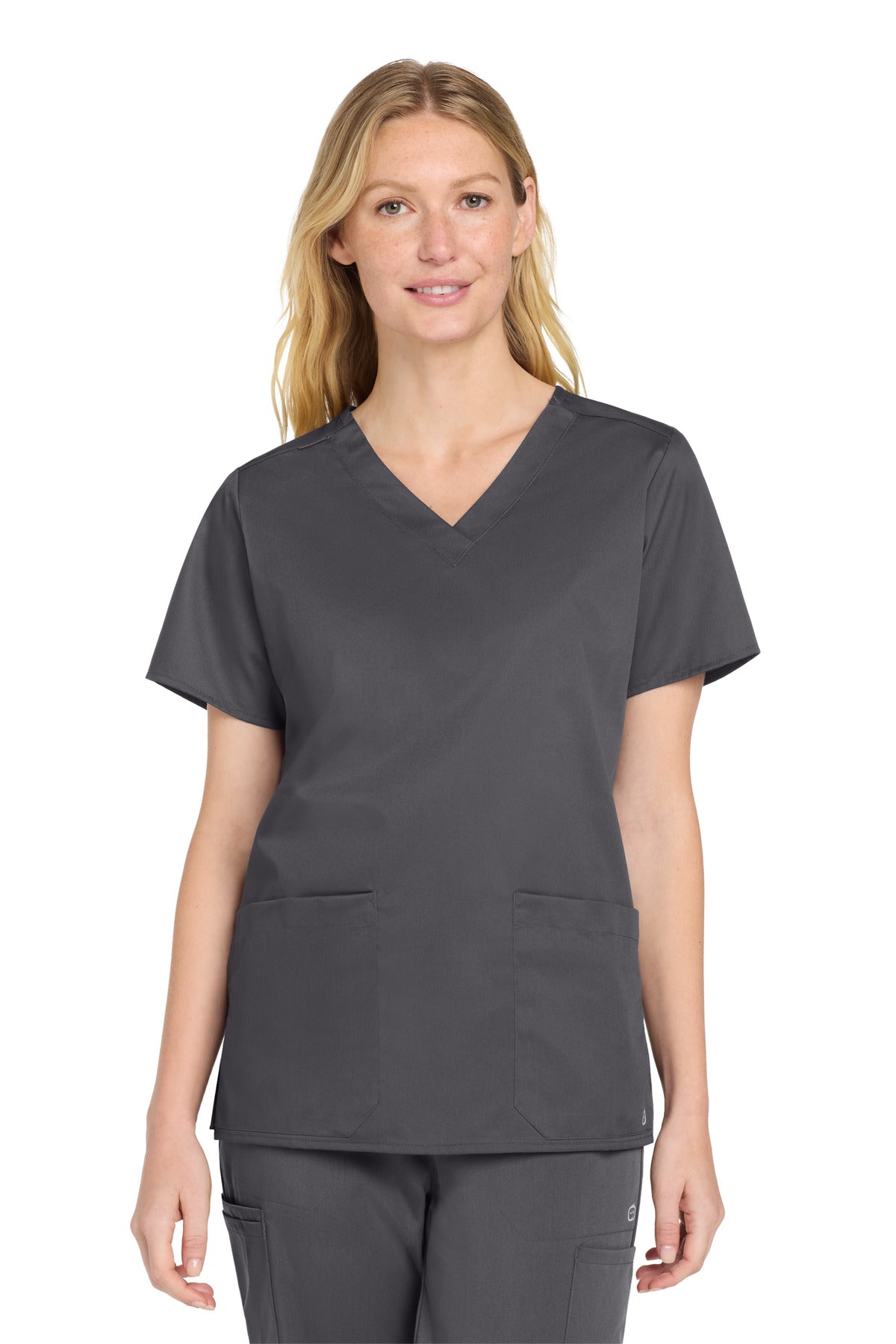 Front View of Pewter Wink Women's WorkFlex V-Neck Top WW4560