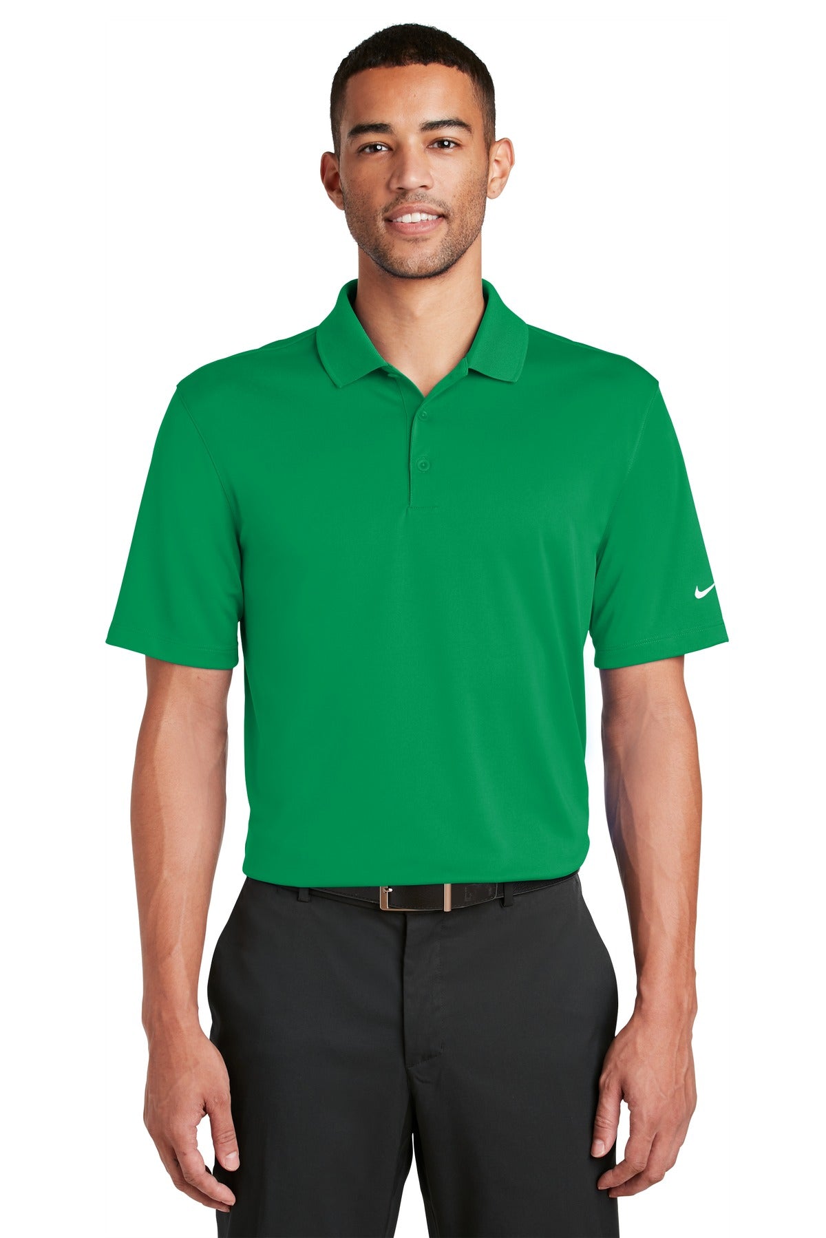 Front View of Pine Green Nike Dri-FIT Classic Fit Players Polo with Flat Knit Collar. 838956