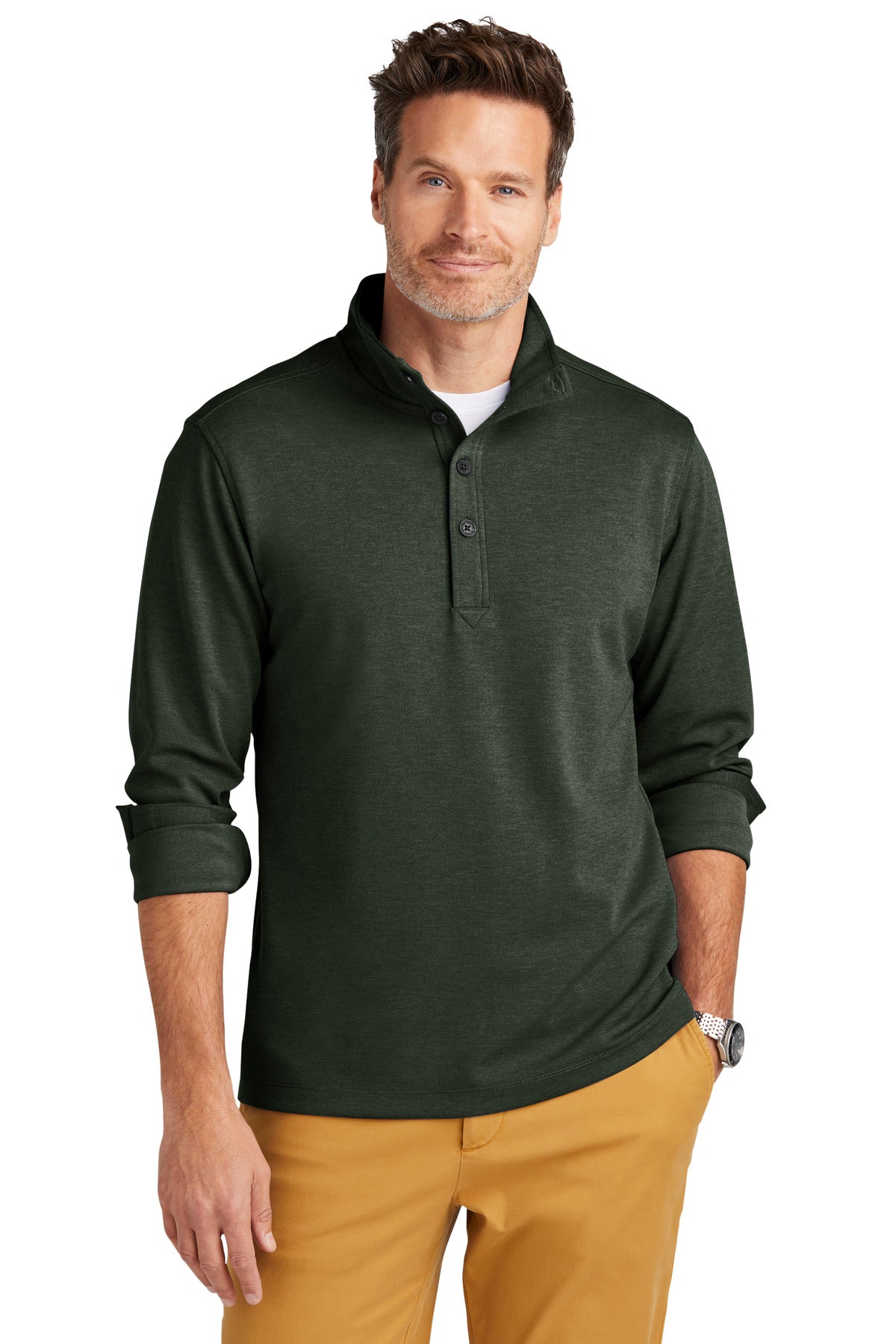 Front View of PineHthr Brooks Brothers Mid-Layer Stretch 1/2-Button BB18202