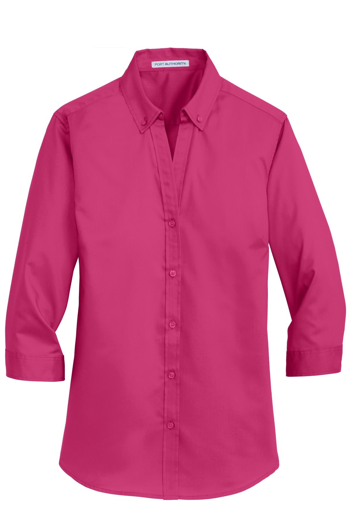 Front View of Pink Azalea Port Authority Women's 3/4-Sleeve SuperPro Twill Shirt. L665